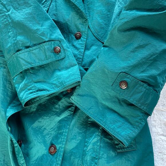 🔥Vintage 80s Maggie Lawrence Double Breasted Long Rain Trench Coat Quilt Line - Picture 11 of 16
